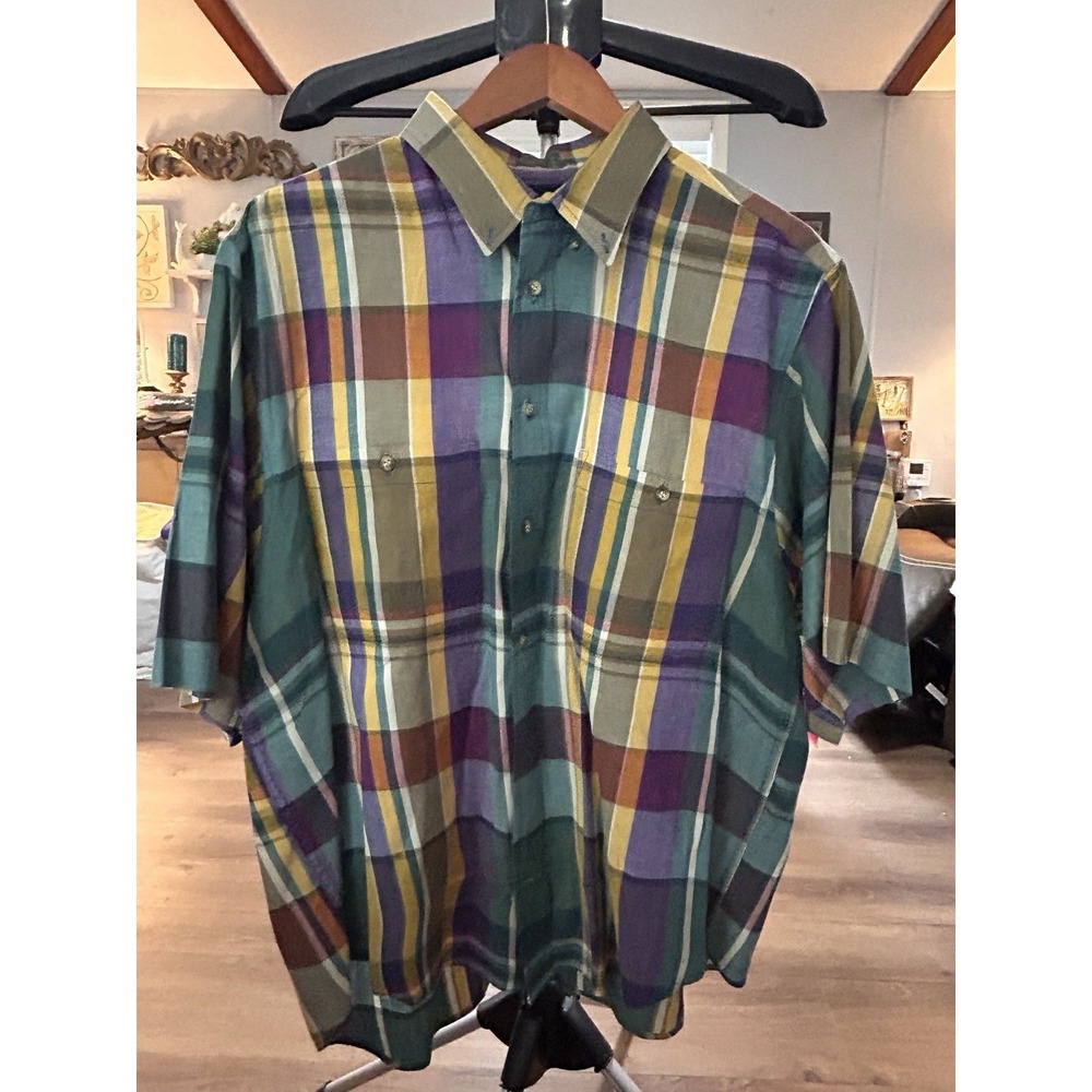 boston traders Button Up Plaid Shirt‎ Short Sleeve XL